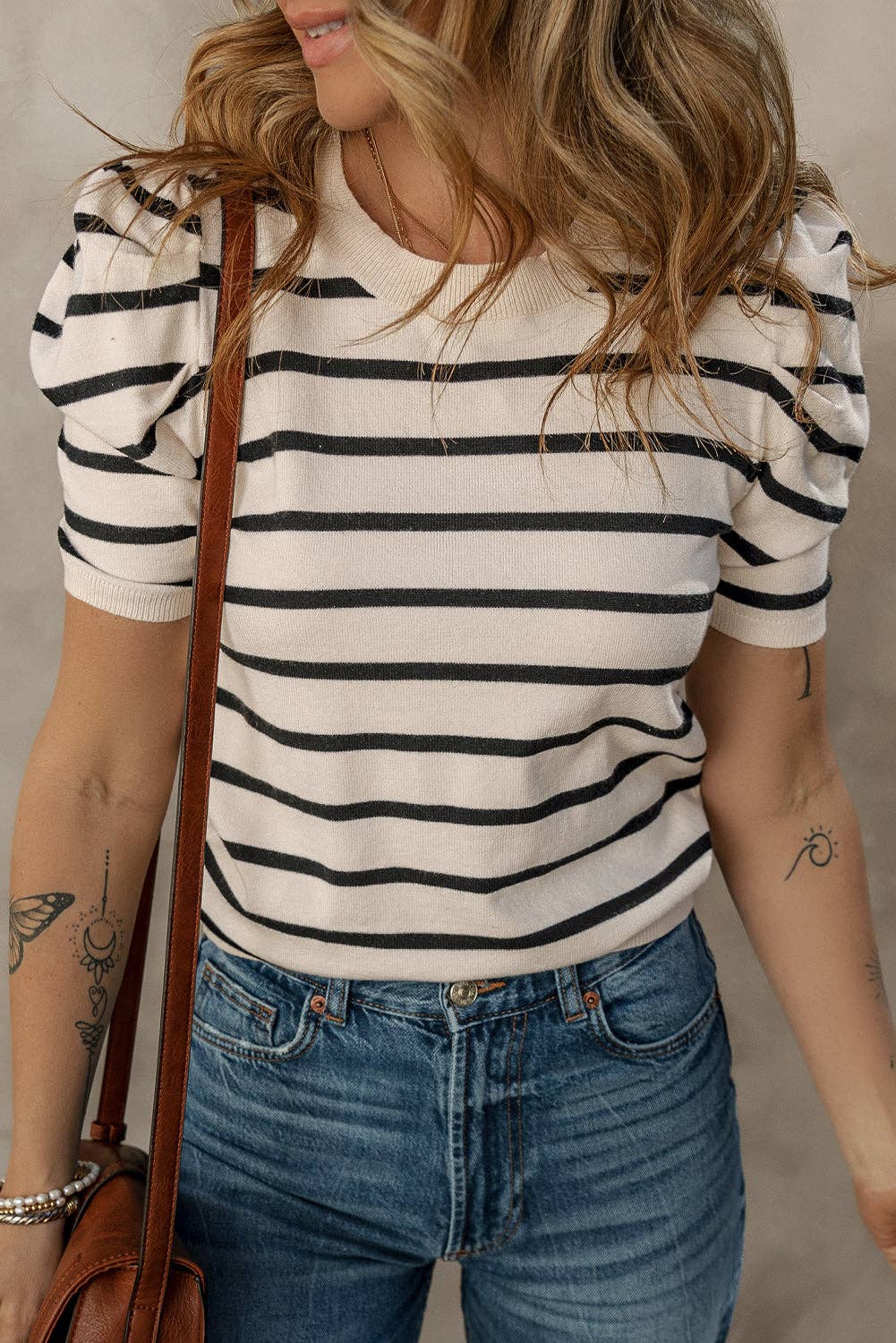 Gabby Striped Bubble Sleeve Top