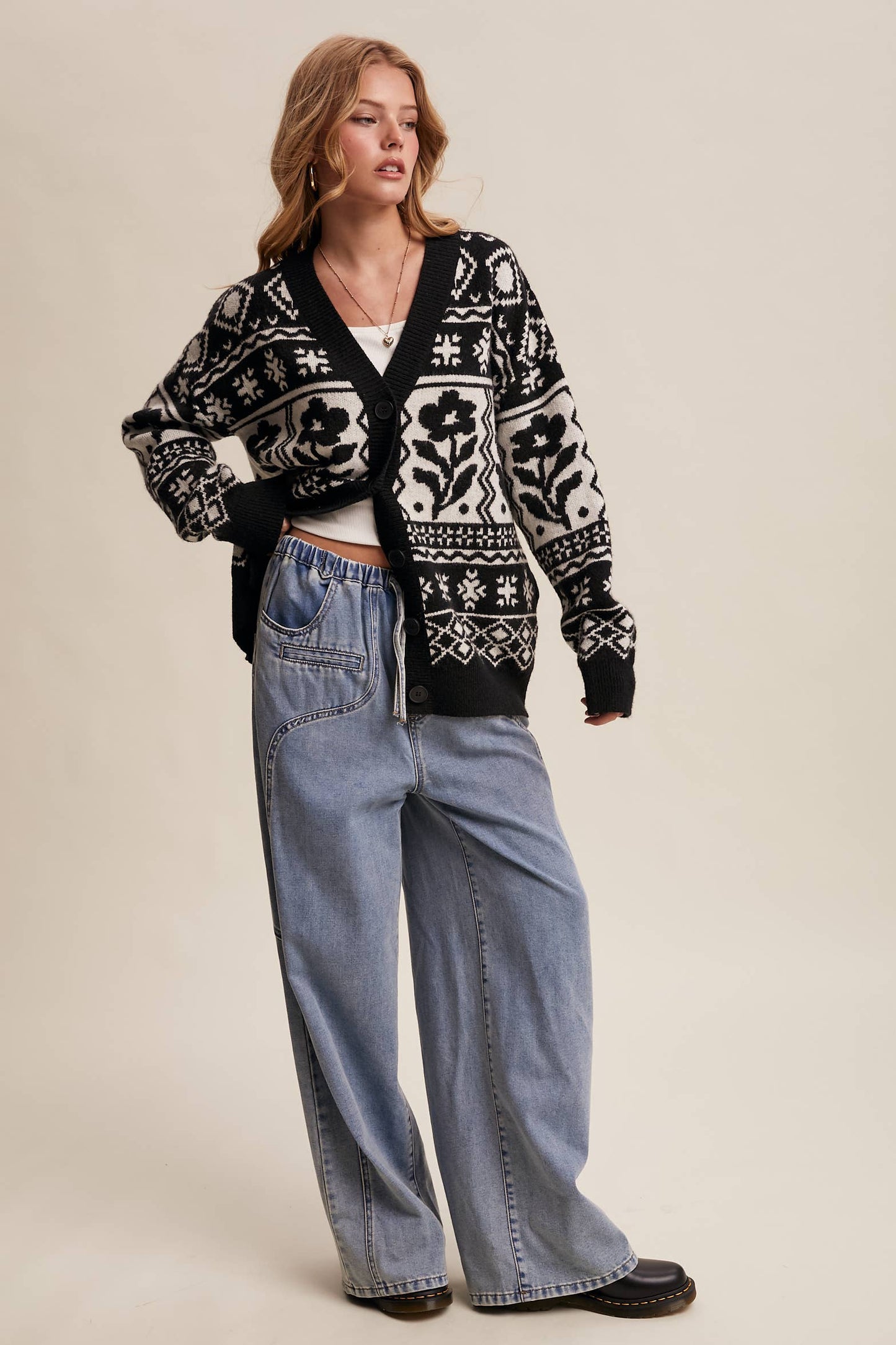 Fair Isle Floral Knit Cardigan