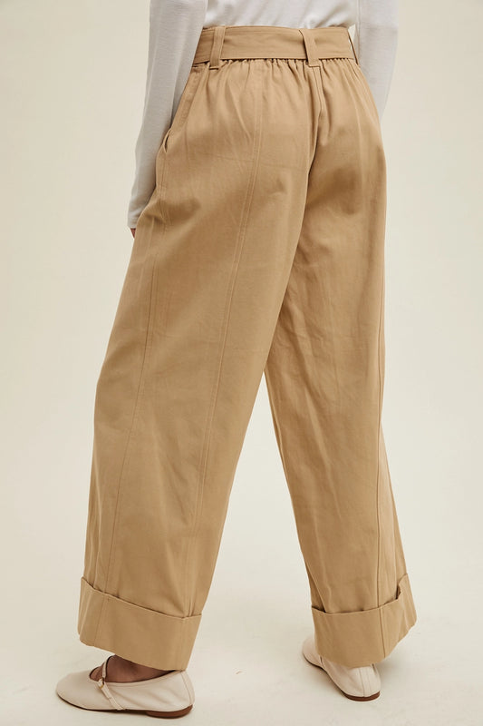 Cuffed Wide Leg Belted Pants
