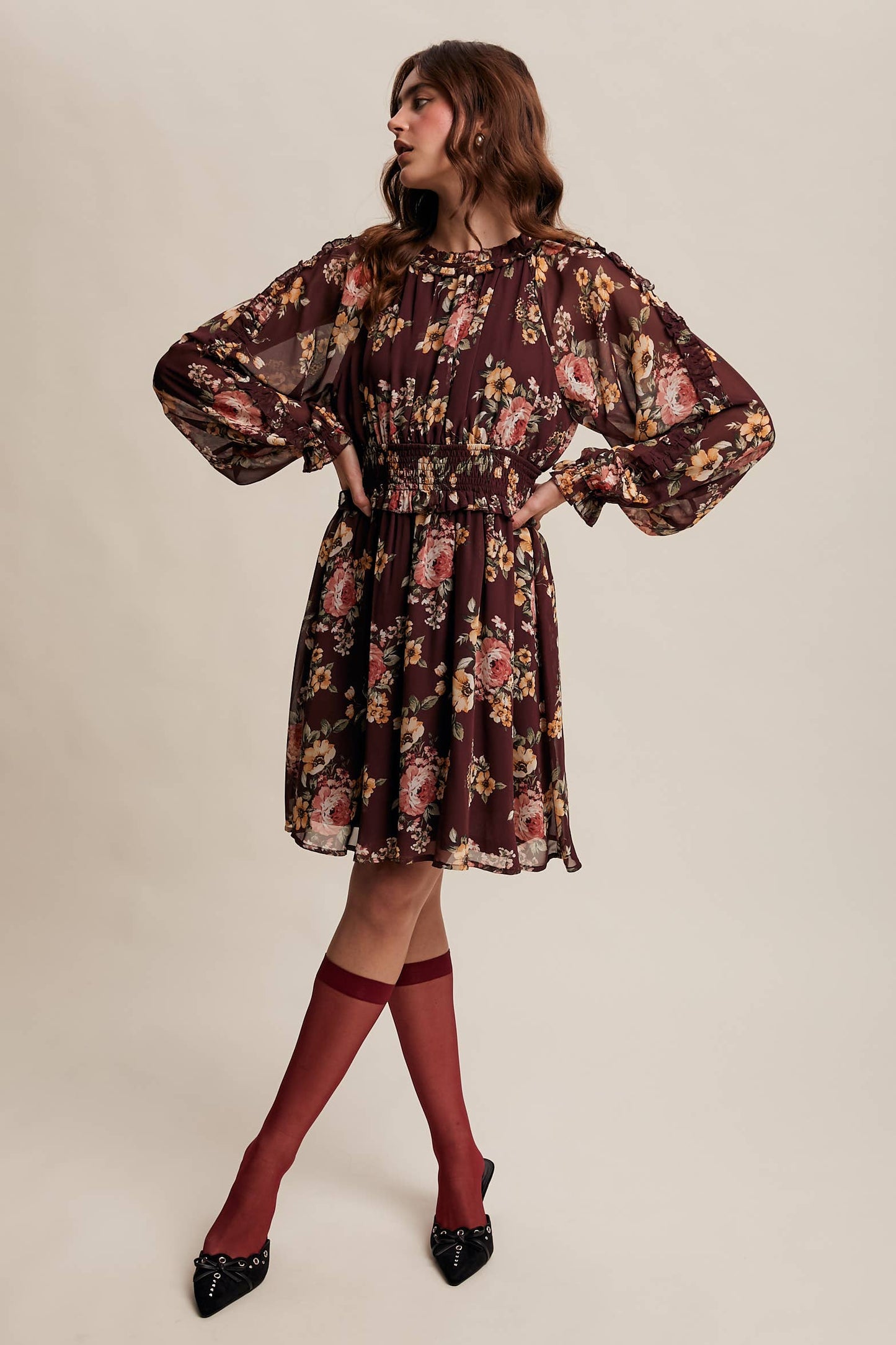 Floral Smocked Waist Chiffon Dress