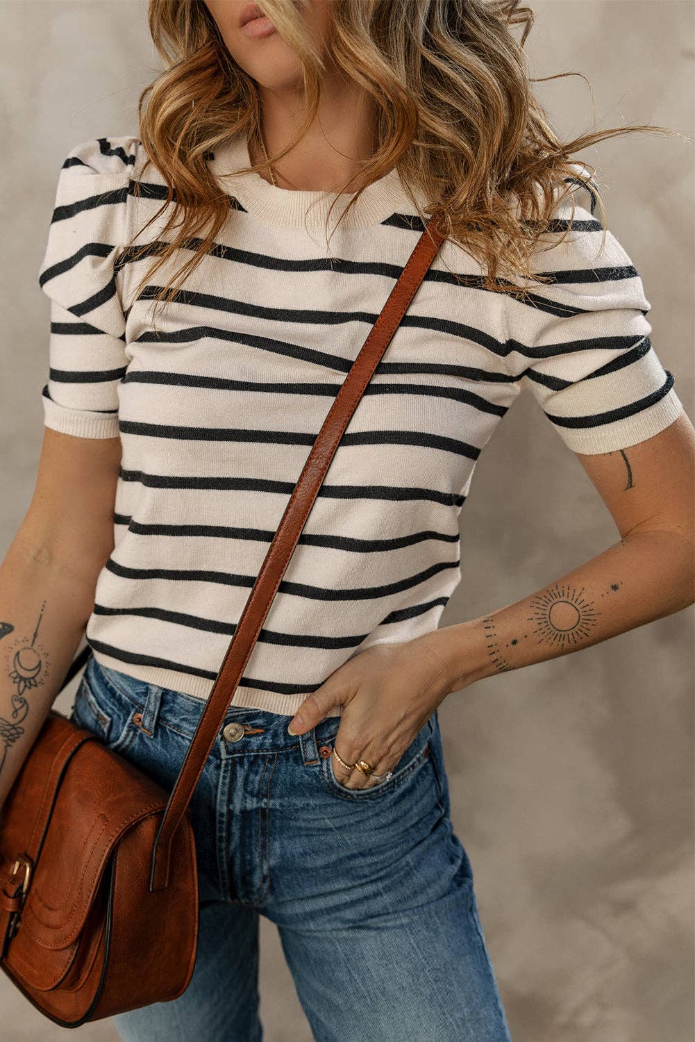 Gabby Striped Bubble Sleeve Top