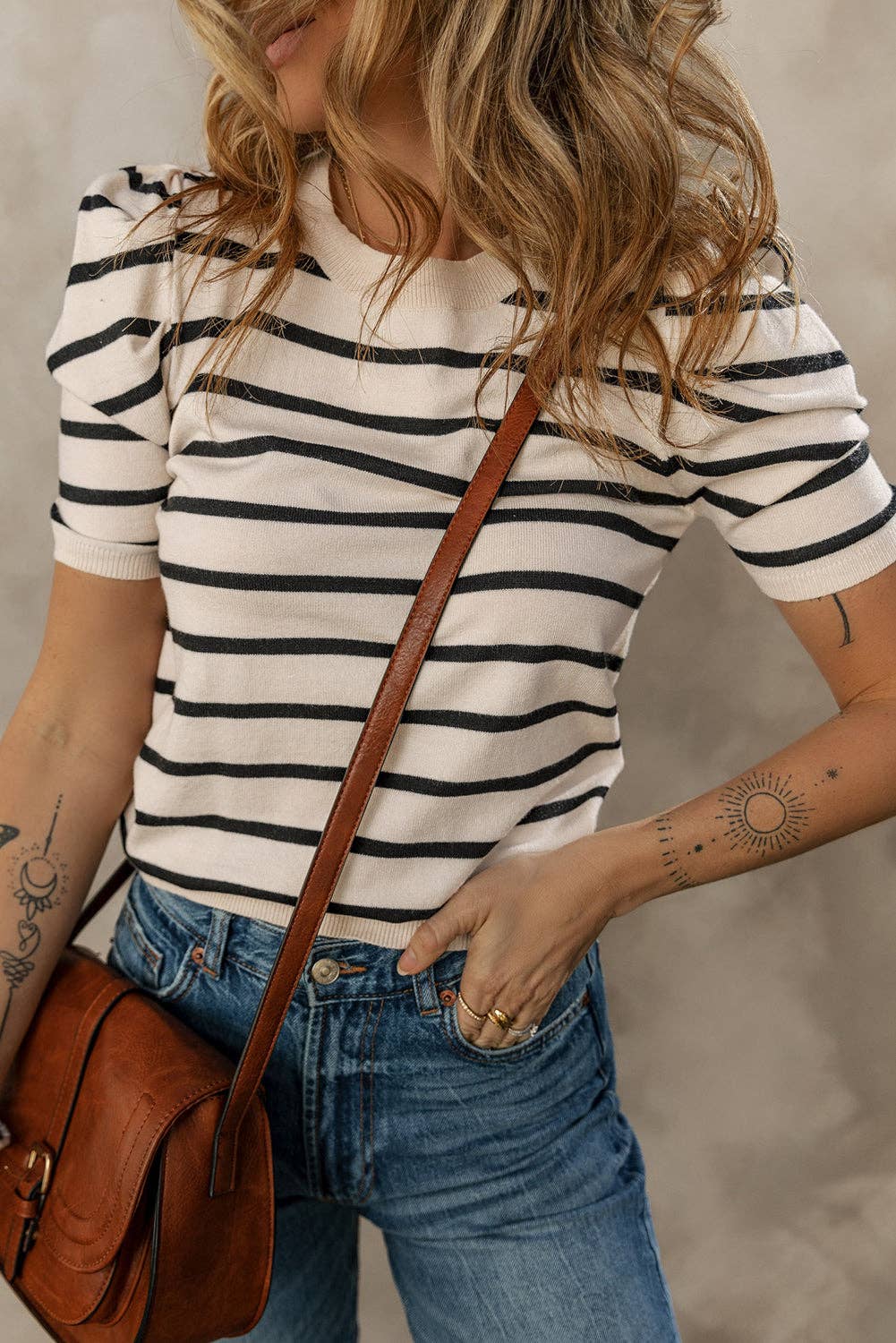 Gabby Striped Bubble Sleeve Top