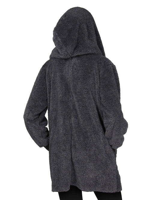 Marly Plush Hooded Cardigan | Charcoal