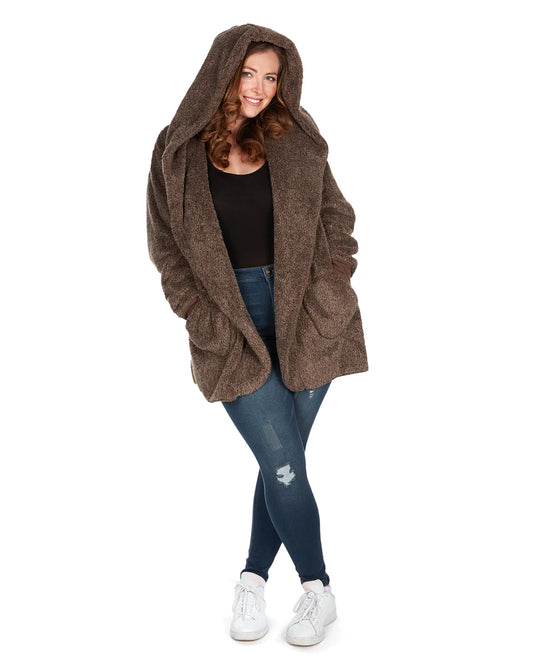Marly Plush Hooded Cardigan | Brown