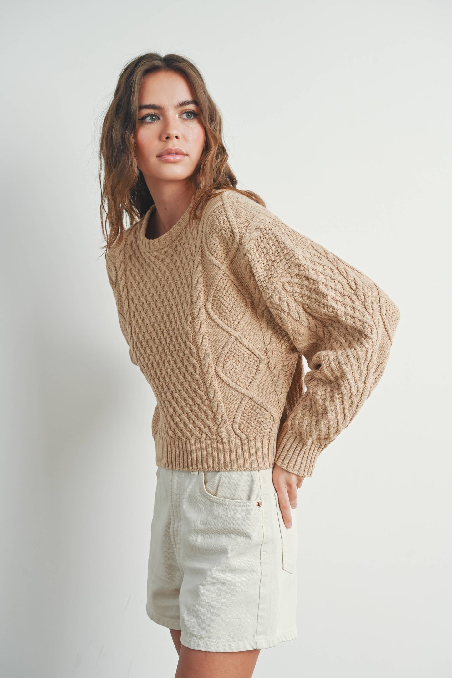 Leona Solid Cable Knit Sweater