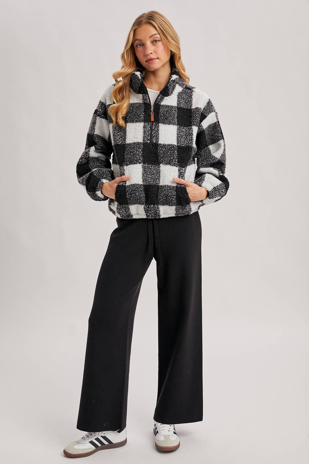Christa Plaid Sherpa Quarter Zip