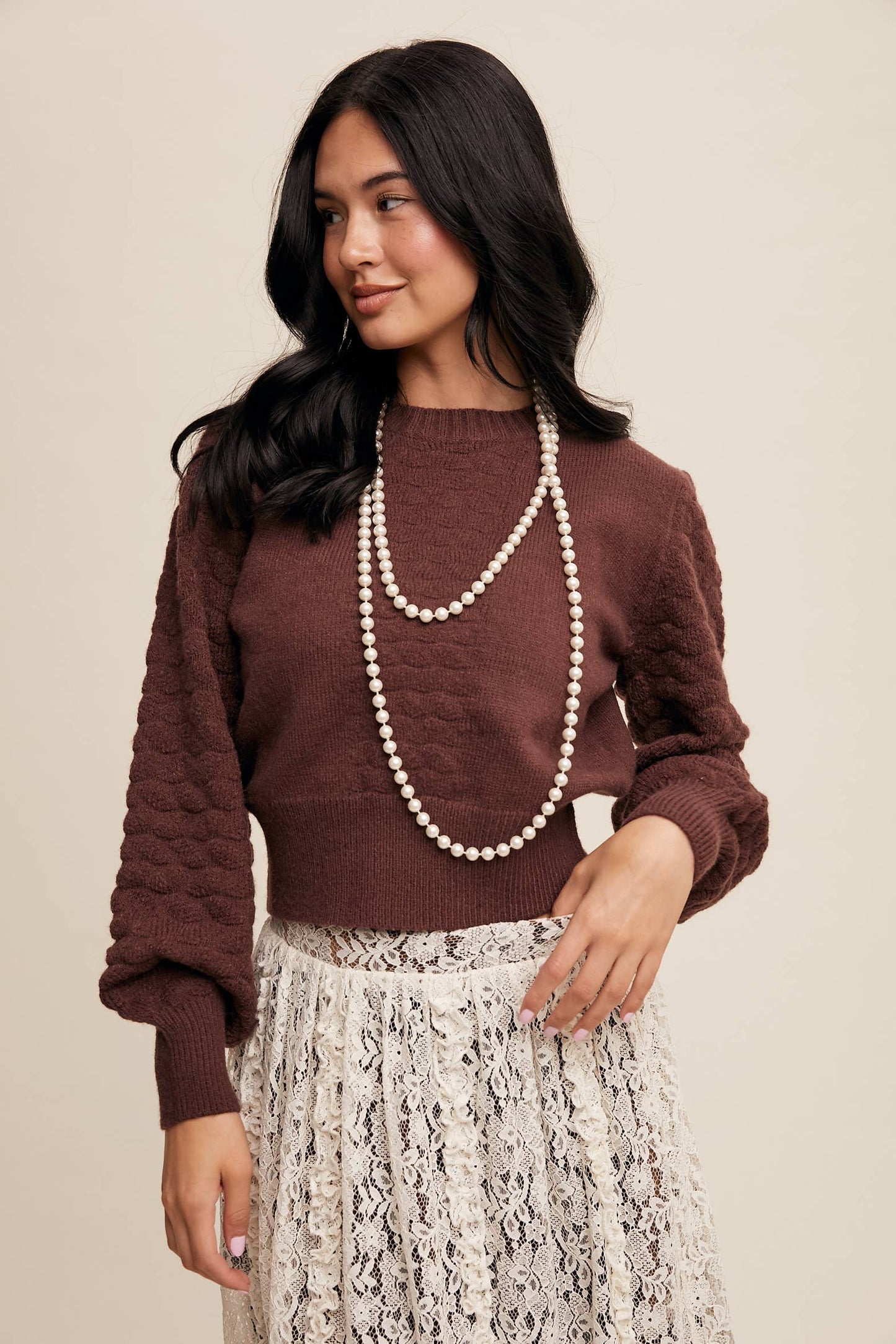 Textured Knit Puff Sleeve Sweater