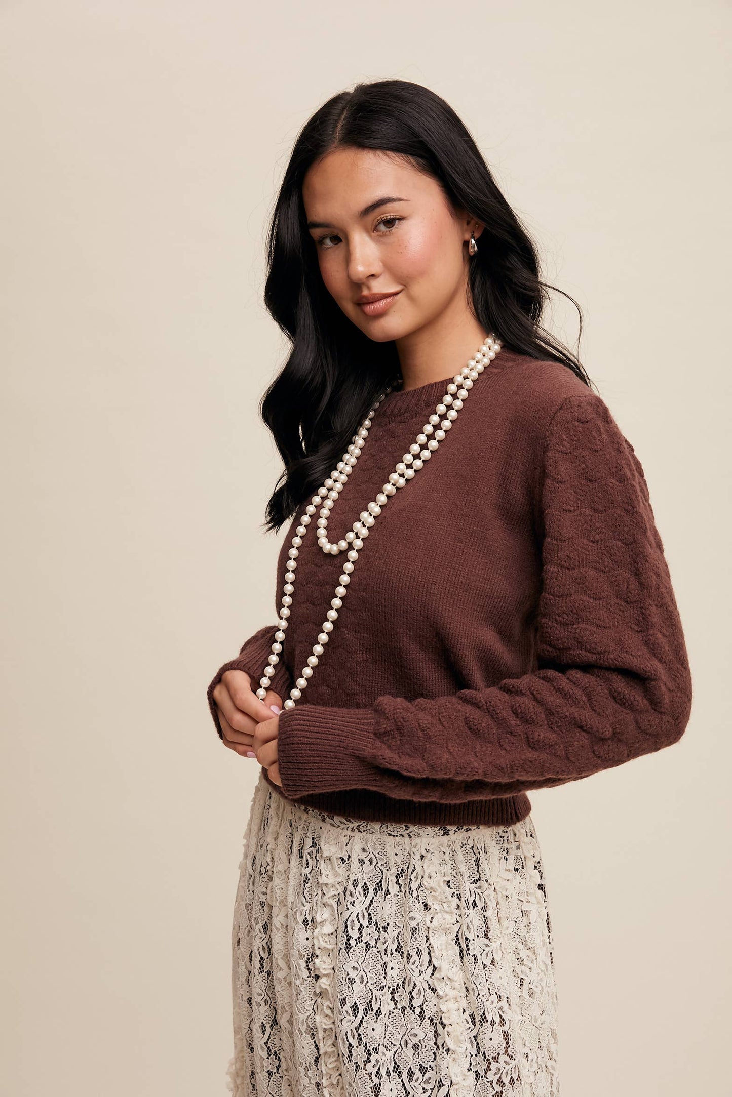 Textured Knit Puff Sleeve Sweater