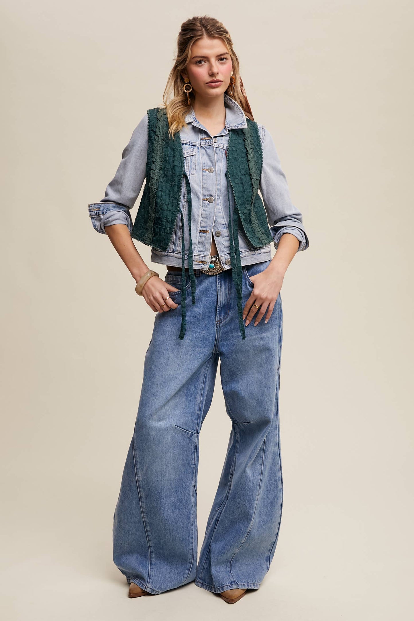 Embroidered Lace Tie-Front Vest