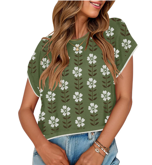 Cassie Retro Floral Crop Pullover