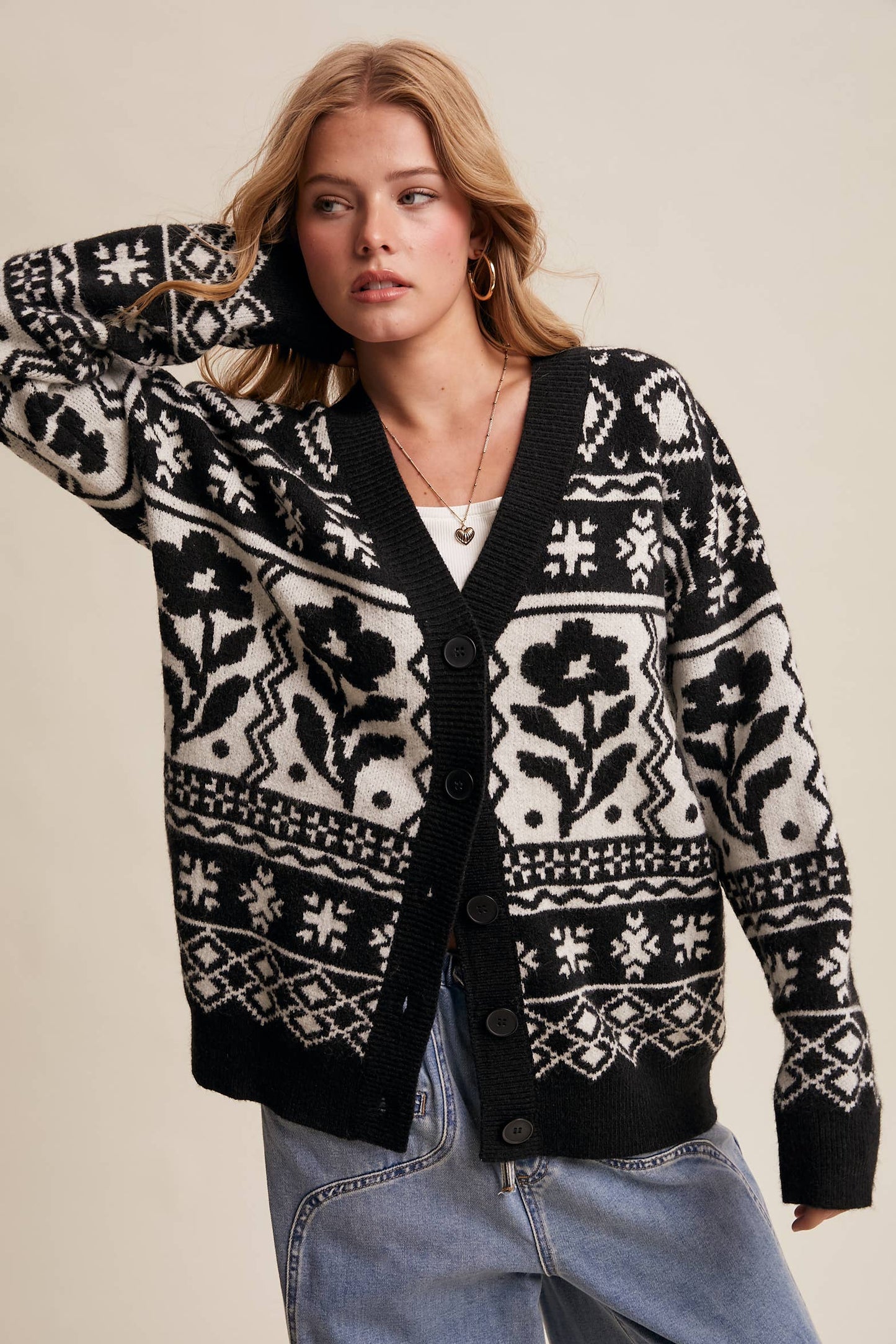 Fair Isle Floral Knit Cardigan