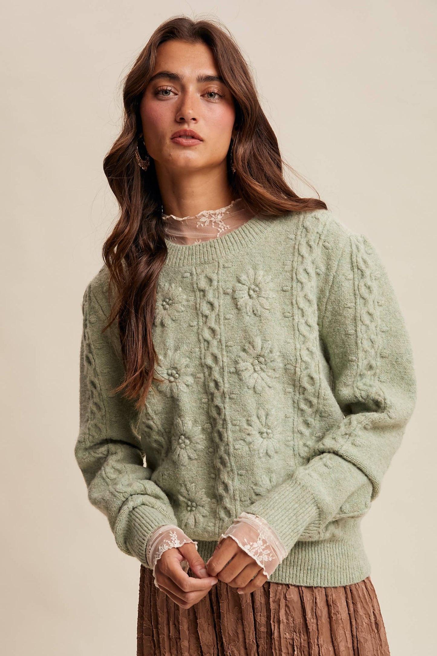 Floral Cable Knit Sweater