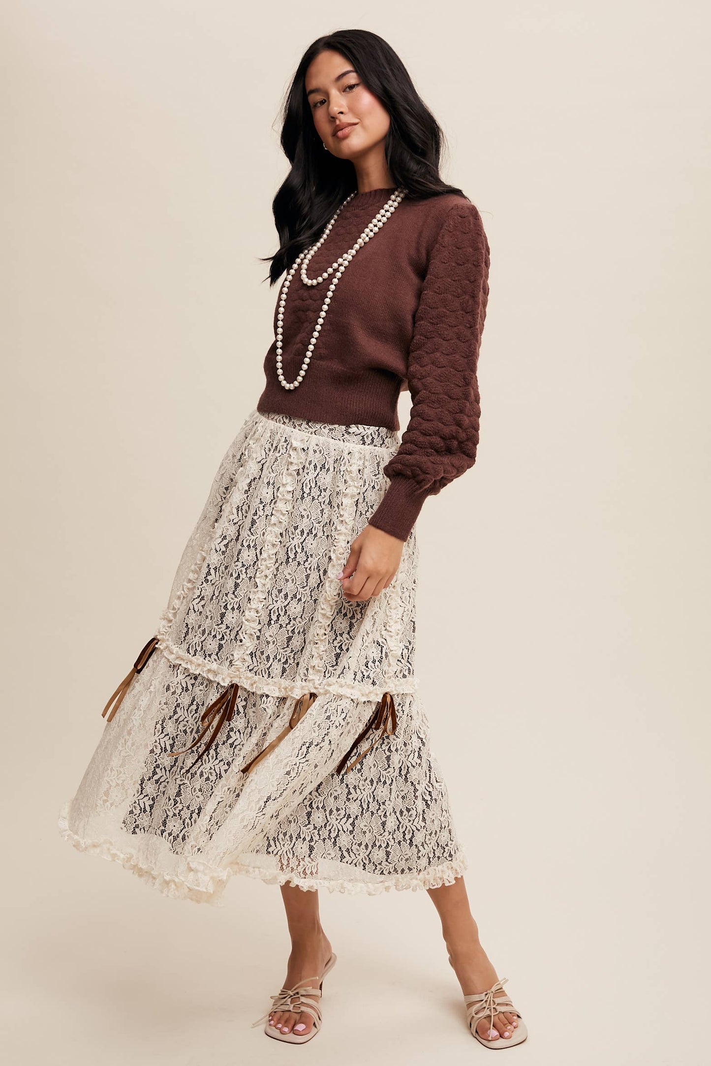 Textured Knit Puff Sleeve Sweater