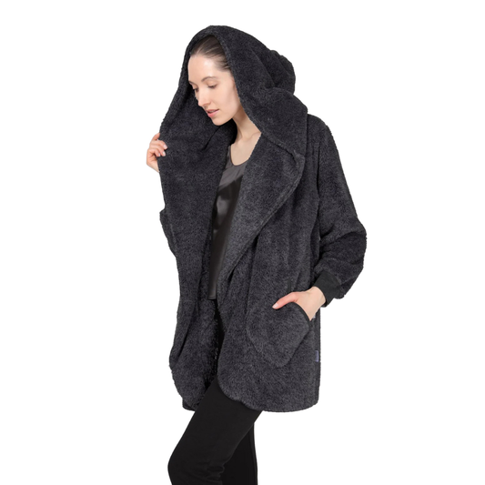 Marly Plush Hooded Cardigan | Charcoal