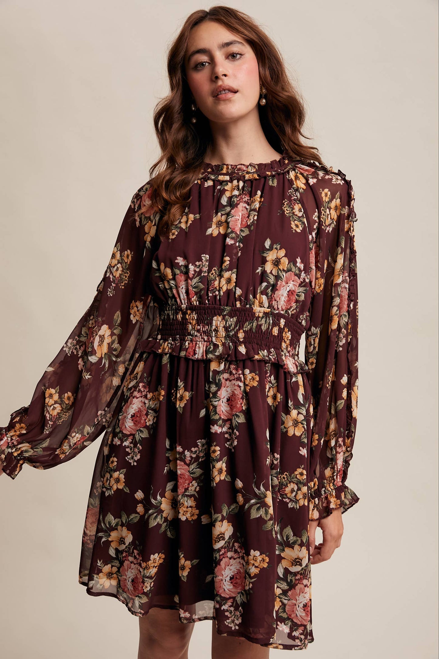 Floral Smocked Waist Chiffon Dress