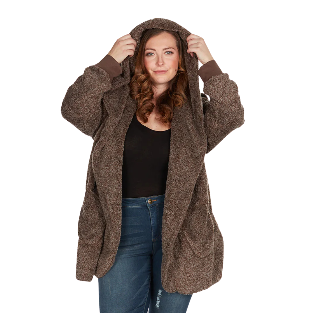 Marly Plush Hooded Cardigan | Brown