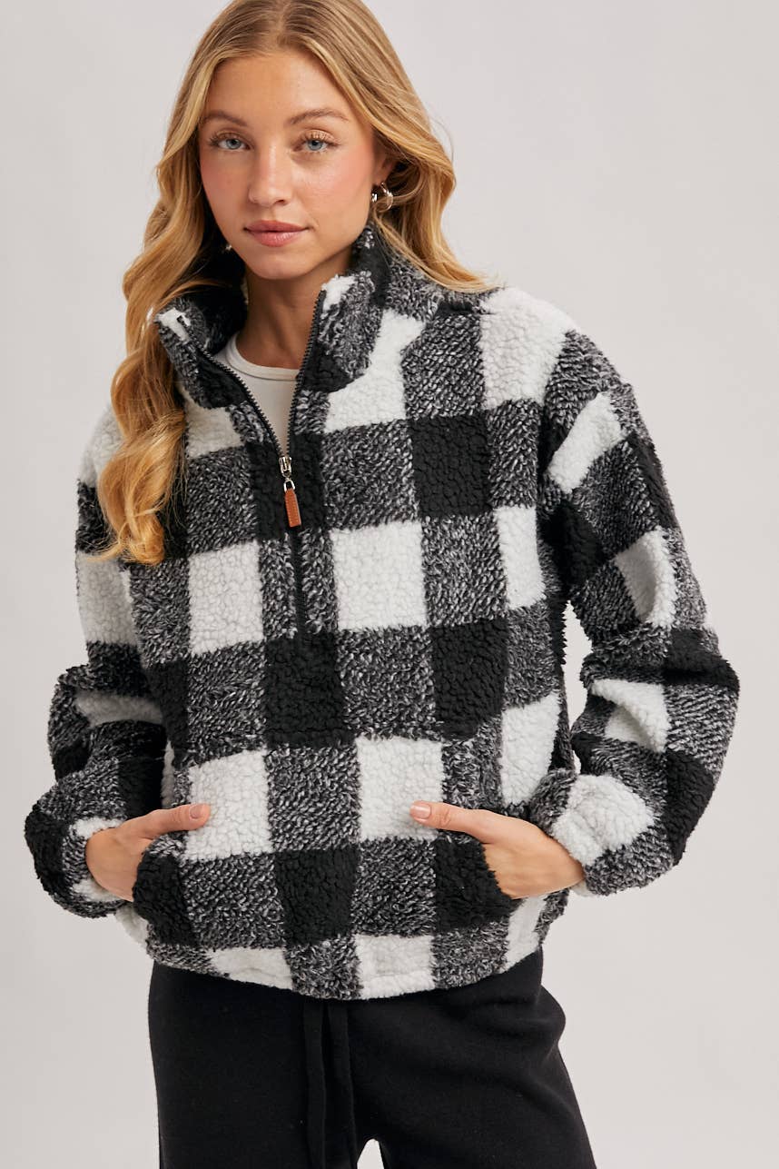 Christa Plaid Sherpa Quarter Zip