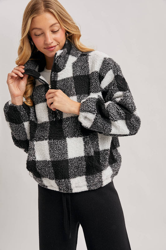 Christa Plaid Sherpa Quarter Zip