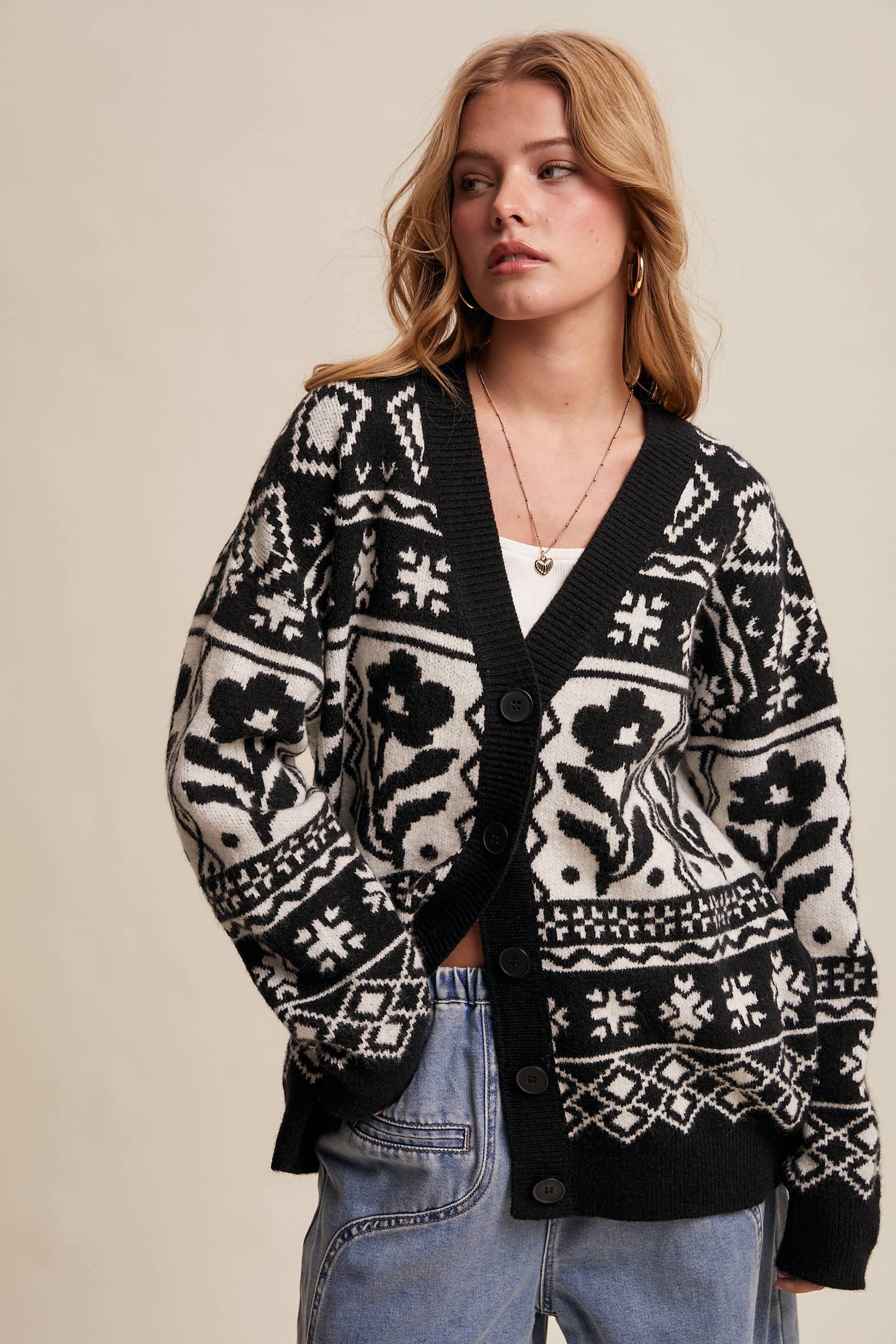 Fair Isle Floral Knit Cardigan