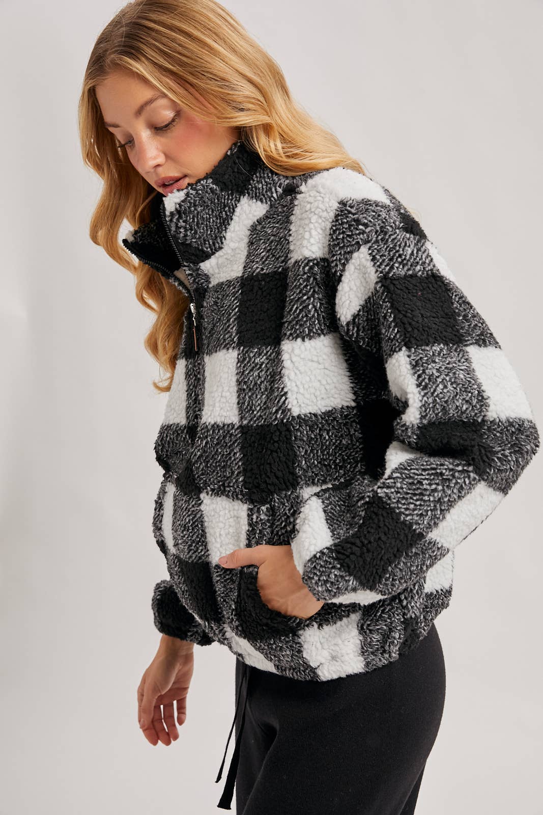 Christa Plaid Sherpa Quarter Zip