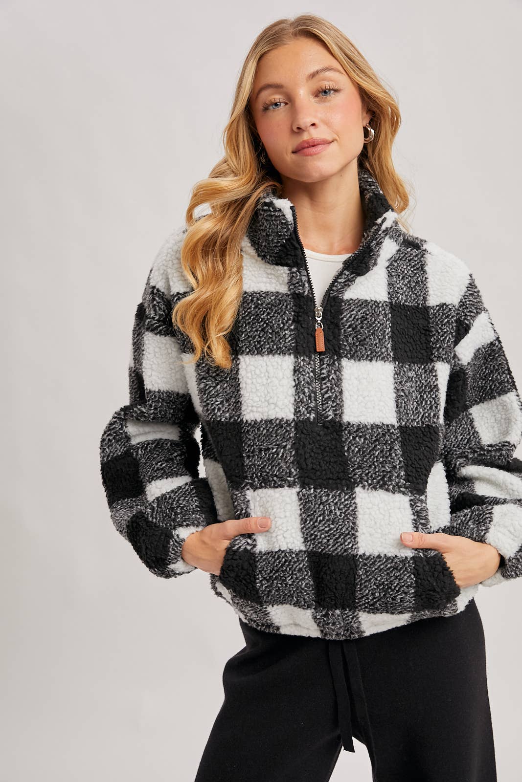 Christa Plaid Sherpa Quarter Zip