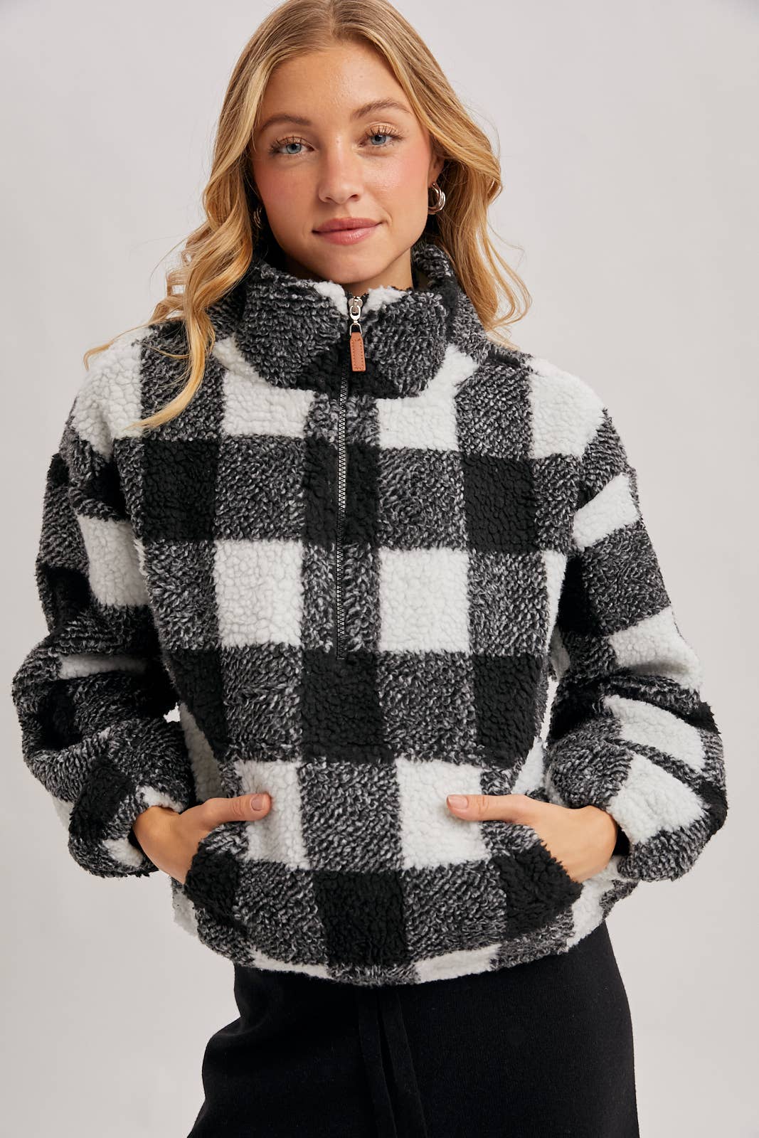 Christa Plaid Sherpa Quarter Zip