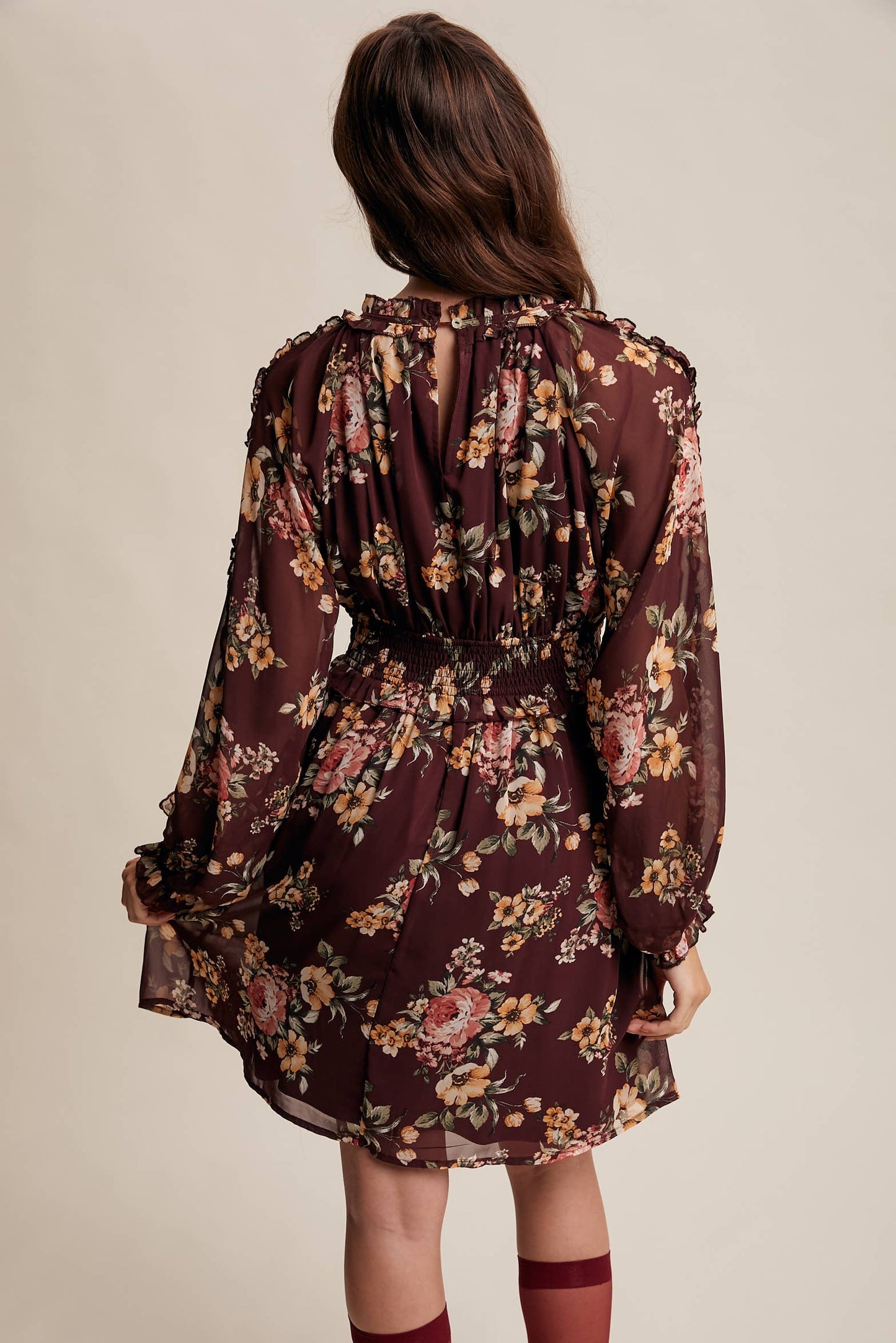 Floral Smocked Waist Chiffon Dress