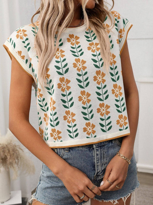 Cassie Retro Floral Crop Pullover