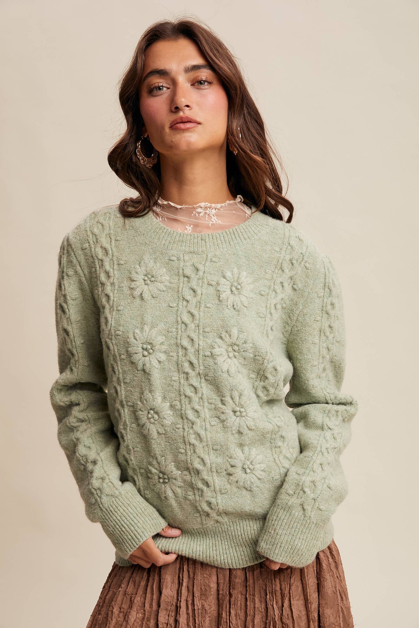 Floral Cable Knit Sweater
