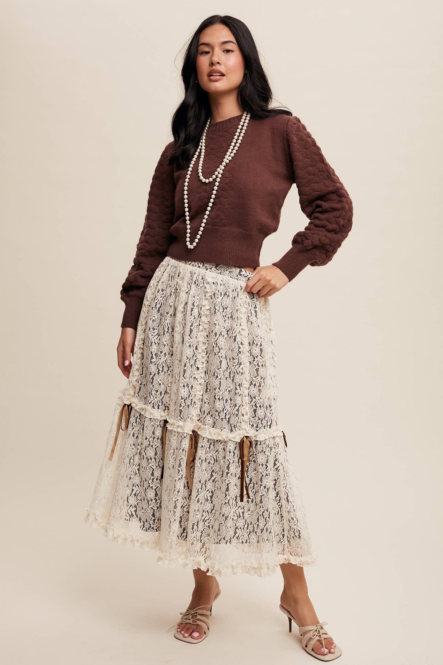 Textured Knit Puff Sleeve Sweater