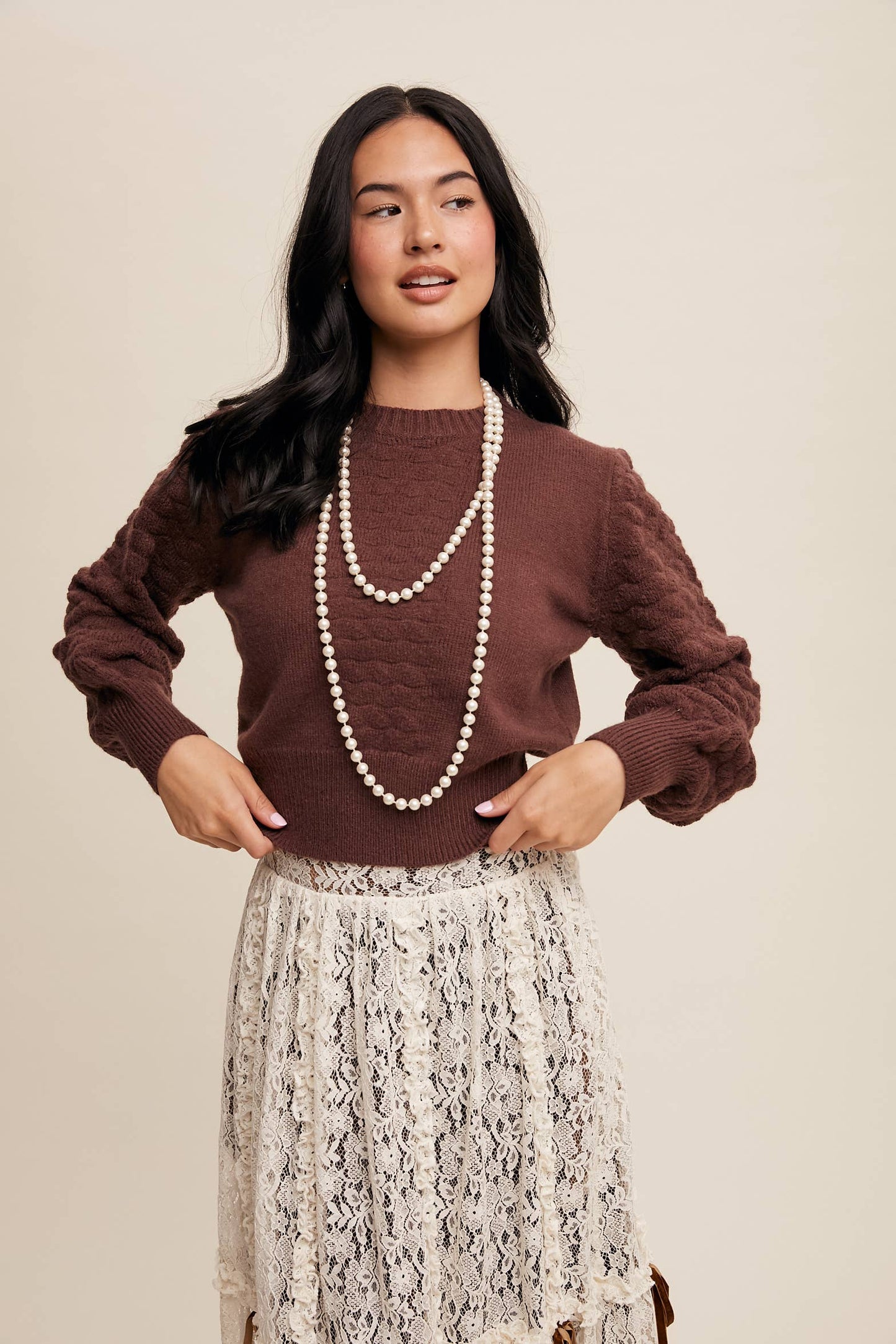 Textured Knit Puff Sleeve Sweater