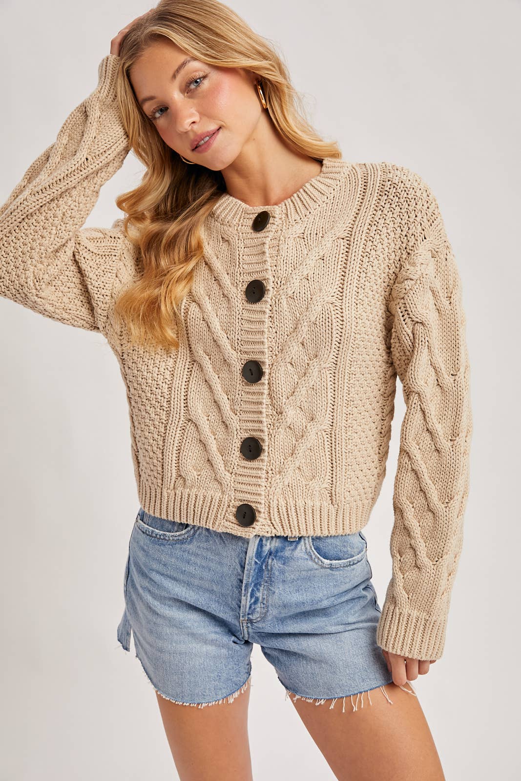 Cropped Cable Knit Cardigan