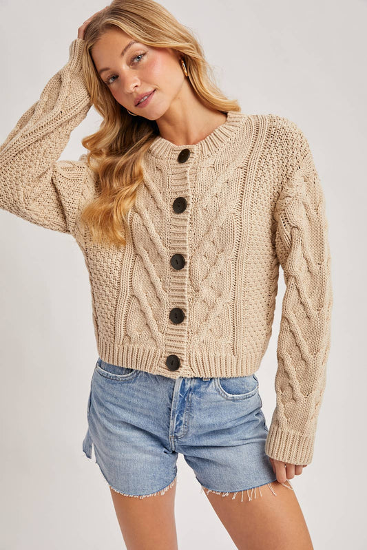 Cropped Cable Knit Cardigan