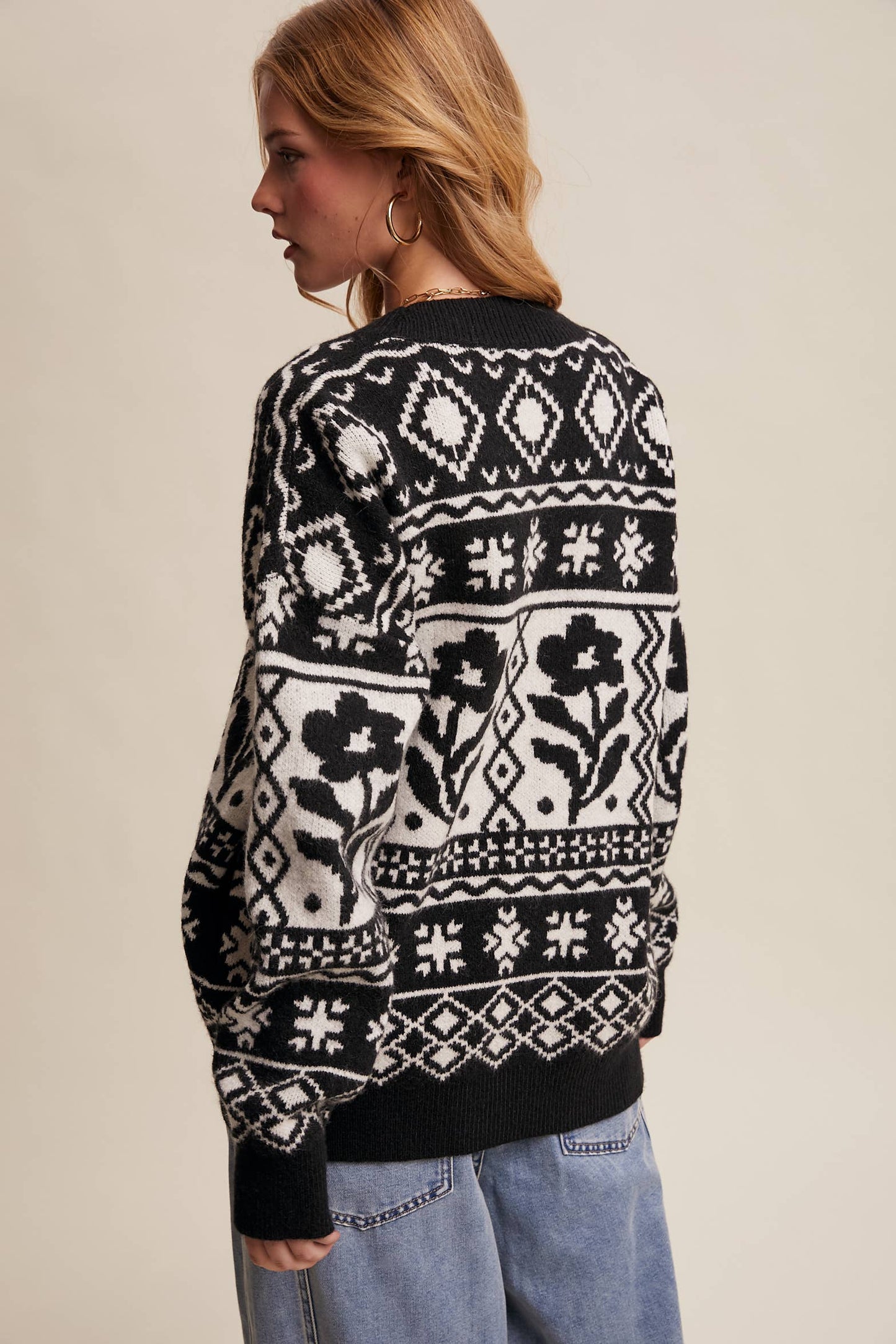 Fair Isle Floral Knit Cardigan