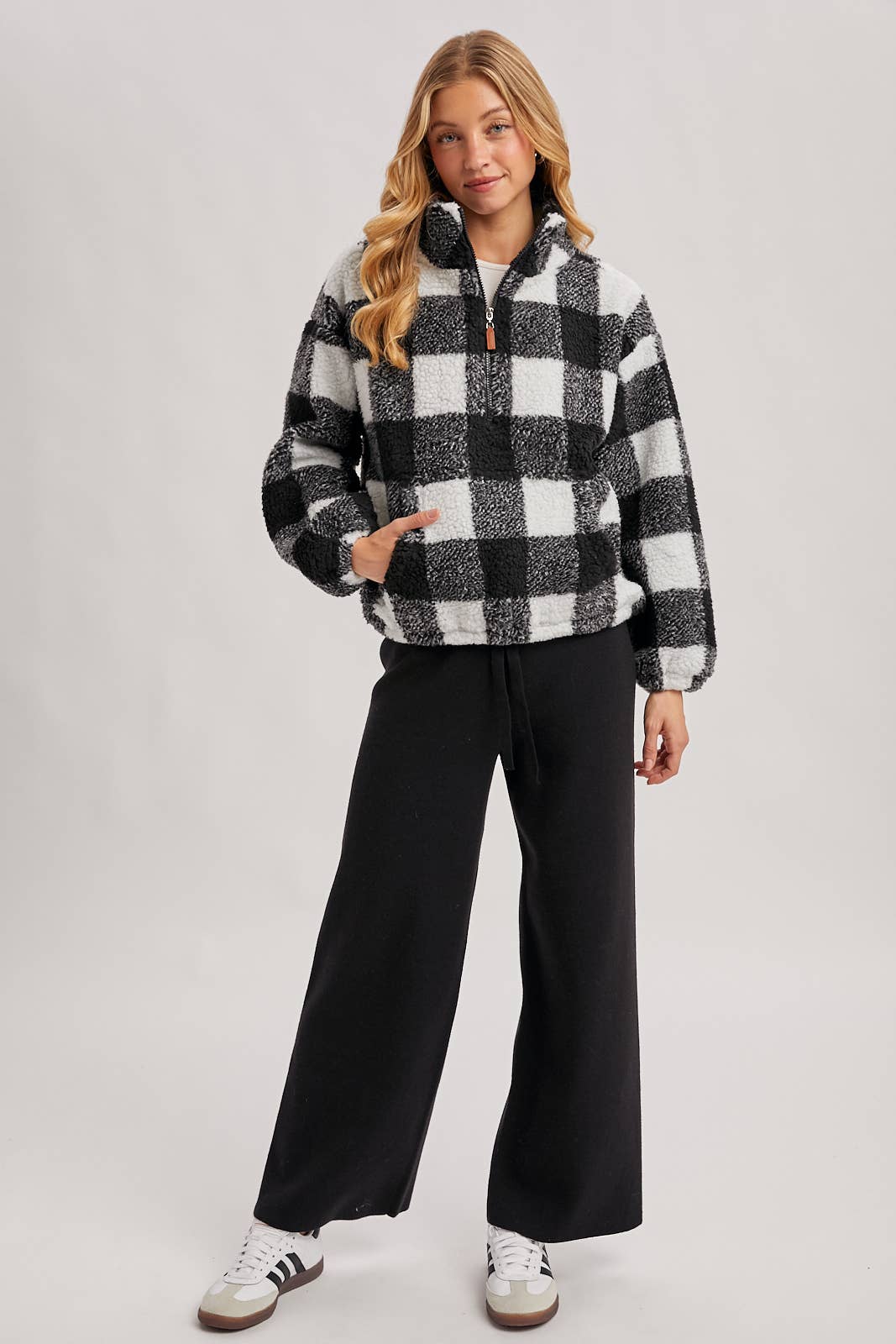 Christa Plaid Sherpa Quarter Zip