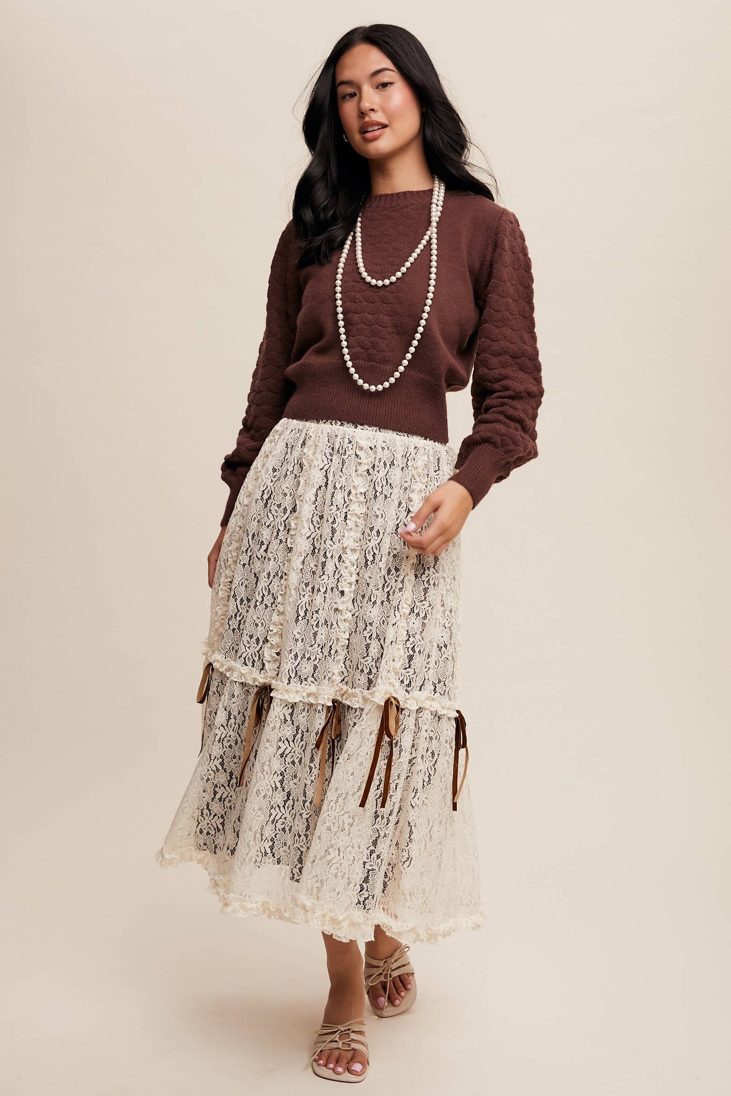 Textured Knit Puff Sleeve Sweater