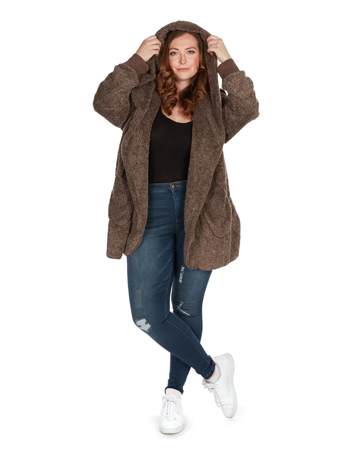 Marly Plush Hooded Cardigan | Brown