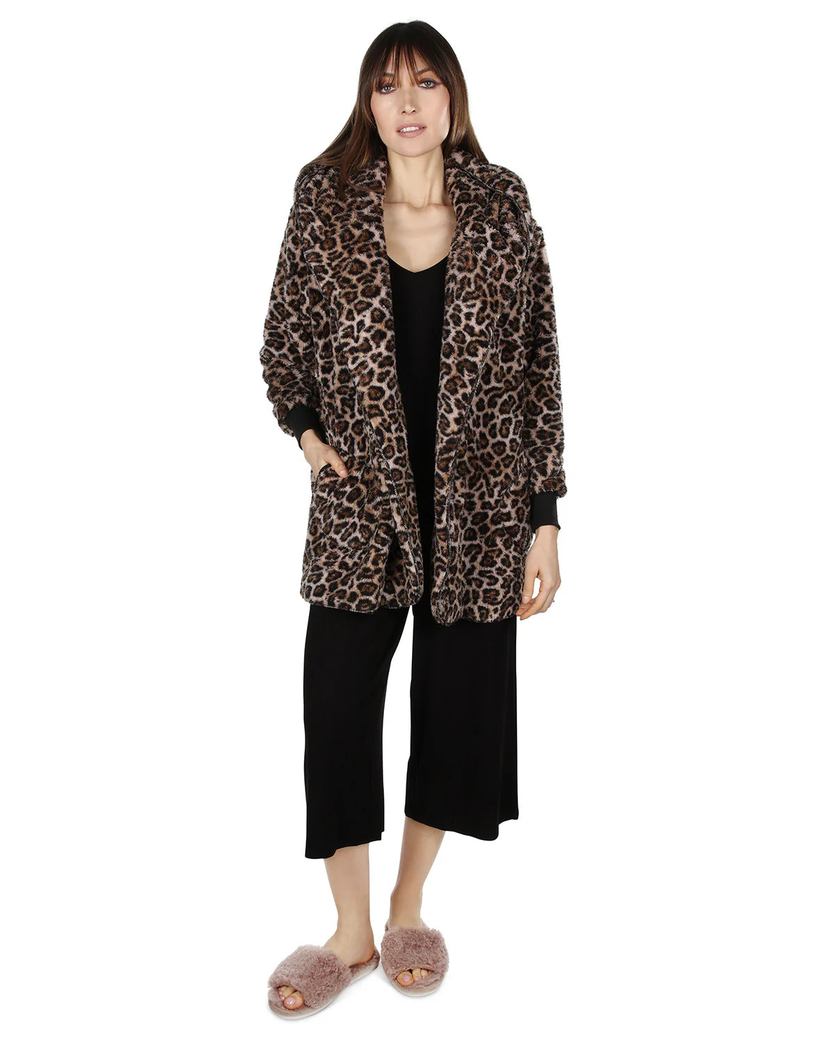 Marly Plush Hooded Cardigan | Leopard