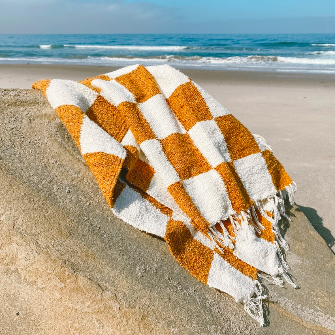 Checkered Throw | Gold and Cream