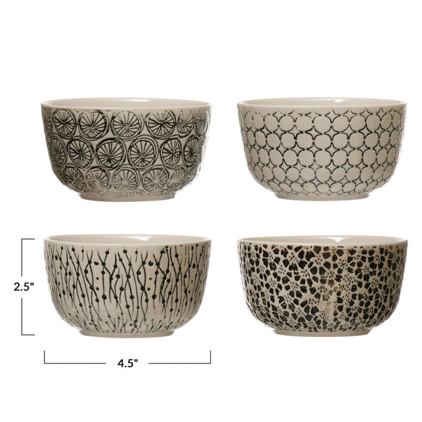 Cottage Hand-Stamped Bowl with Pattern