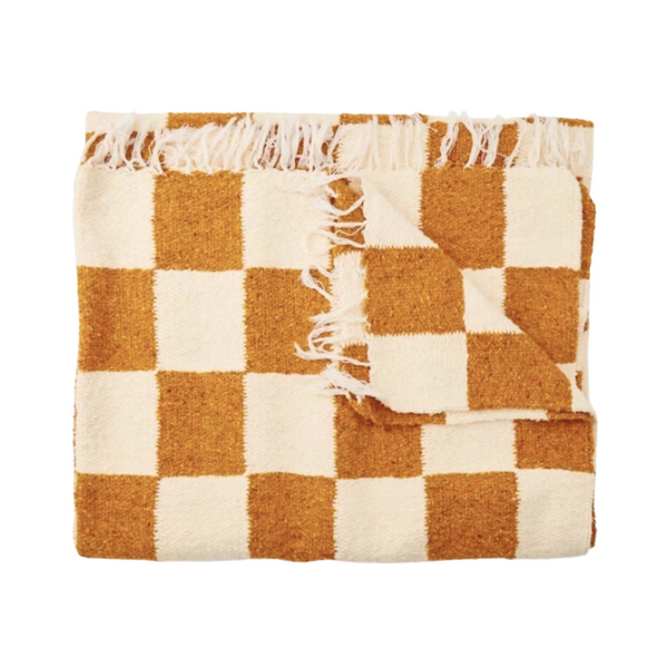 Checkered Throw | Gold and Cream