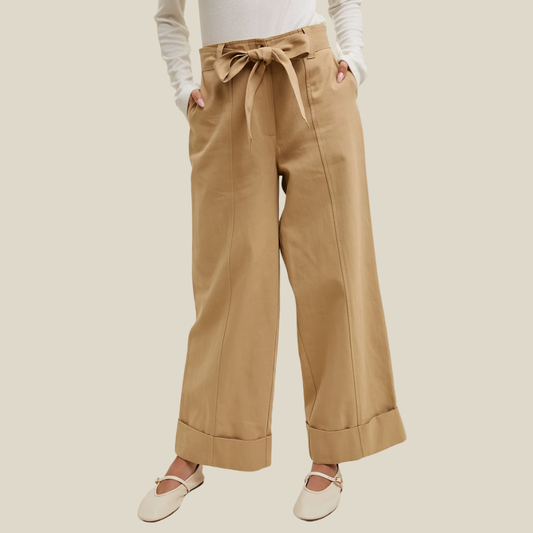 Cuffed Wide Leg Belted Pants