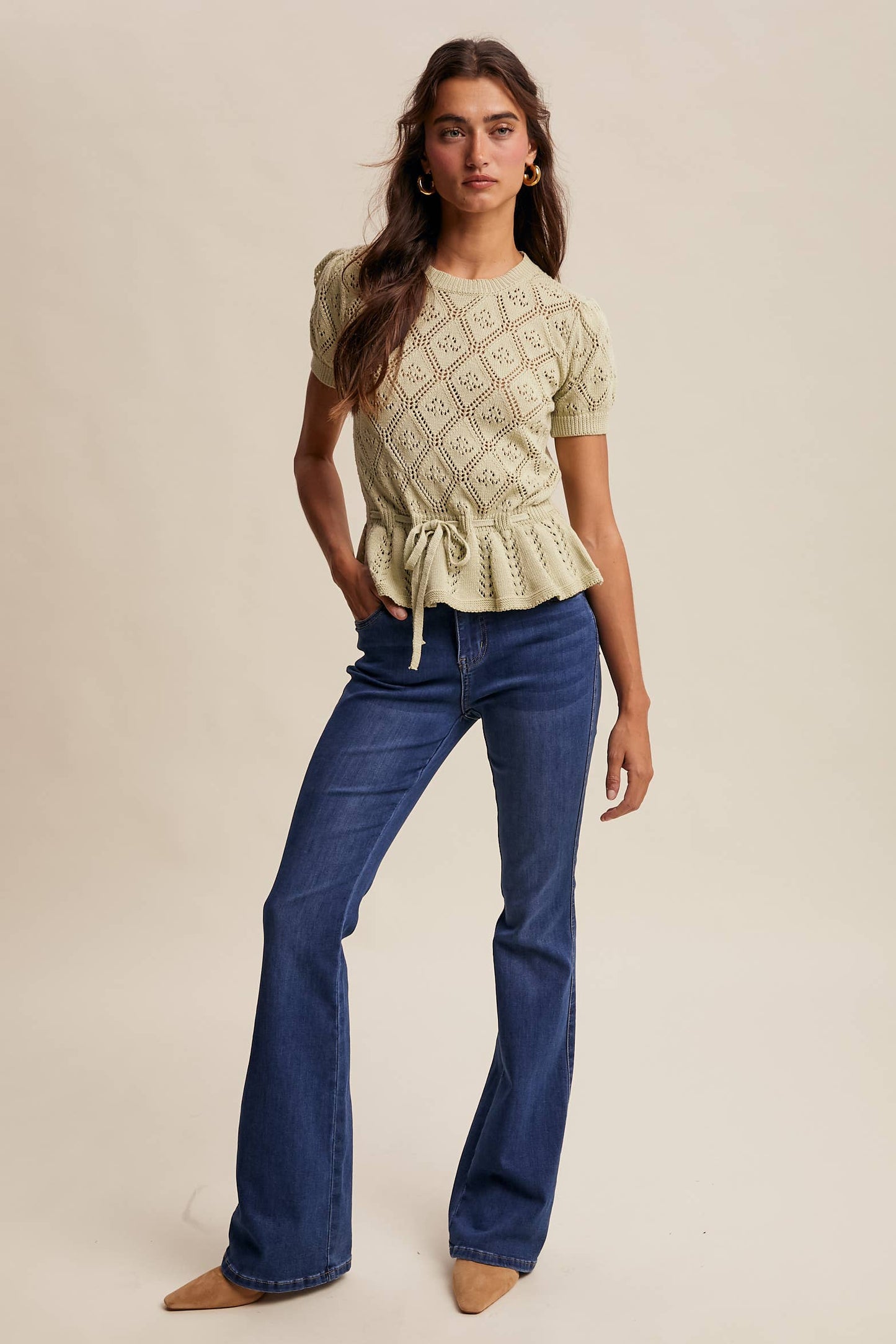 Pointelle Knit Peplum Top