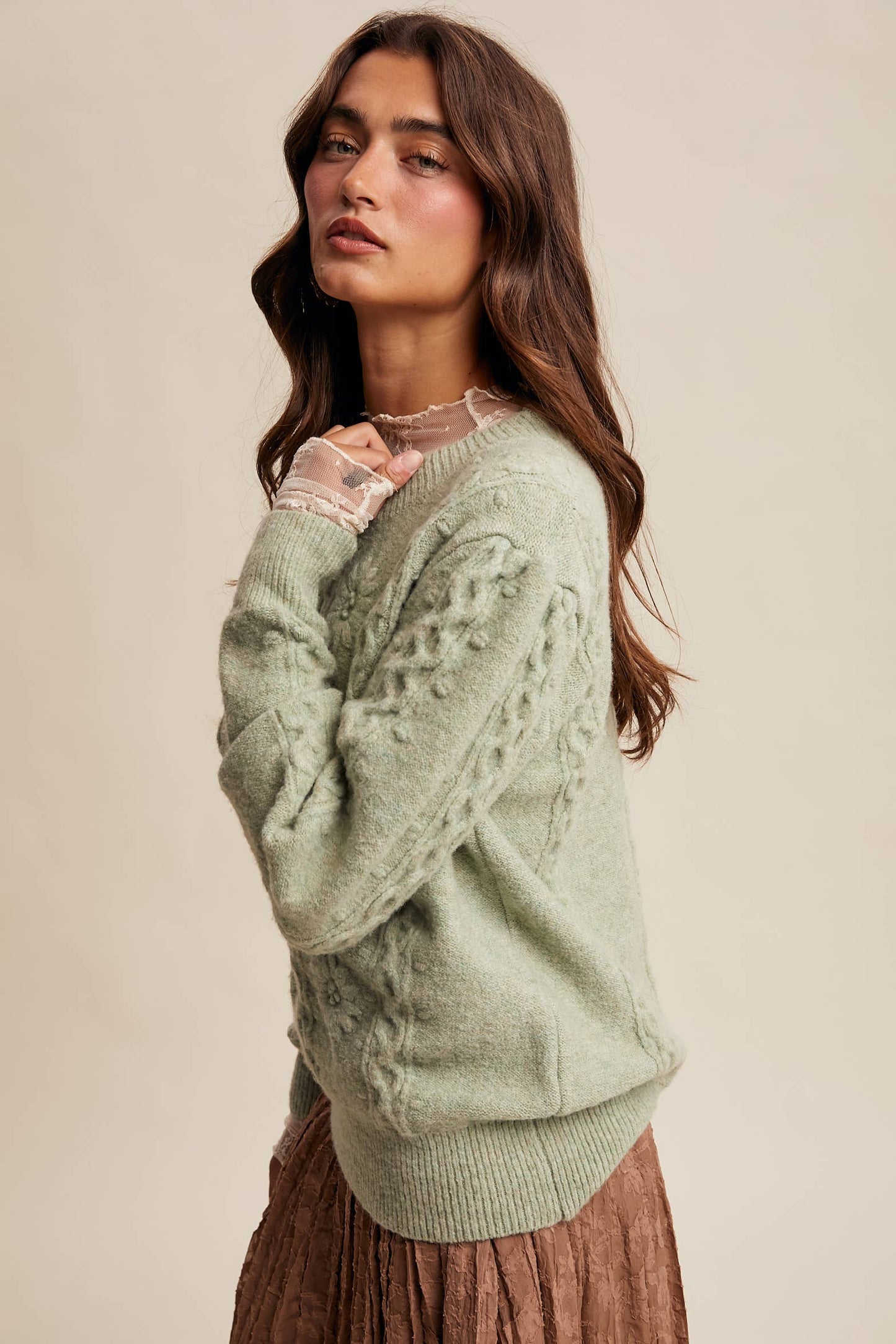 Floral Cable Knit Sweater