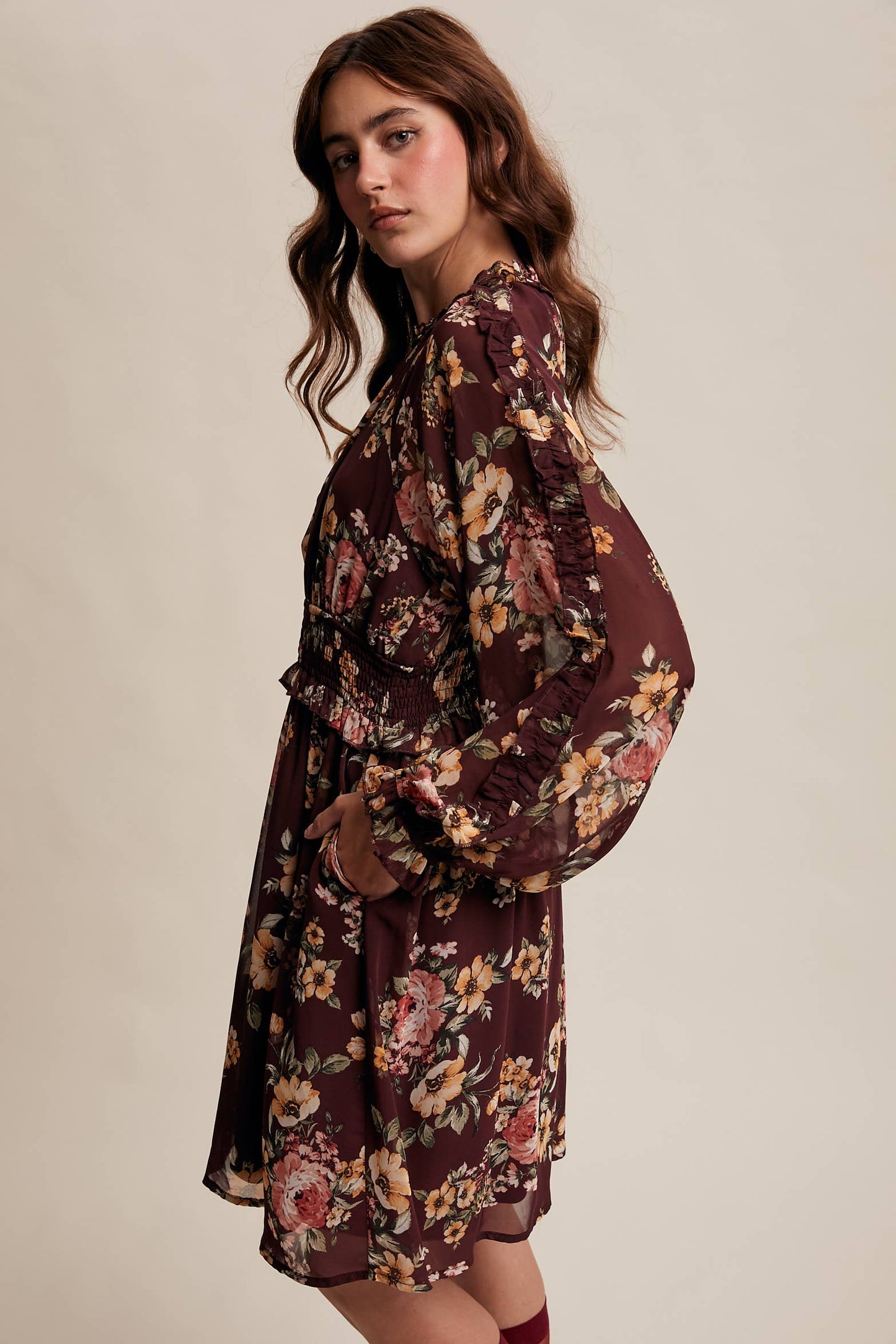 Floral Smocked Waist Chiffon Dress
