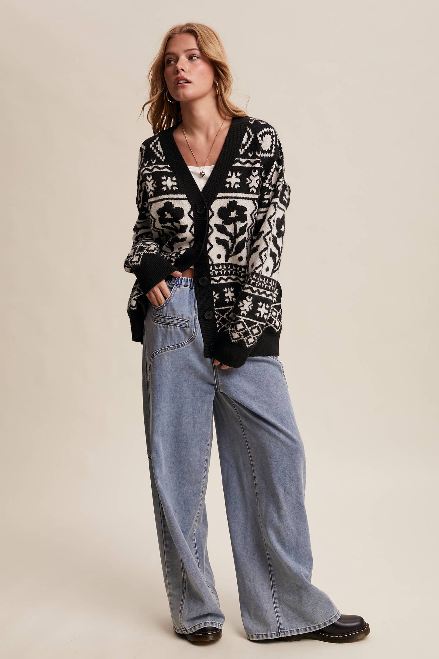 Fair Isle Floral Knit Cardigan