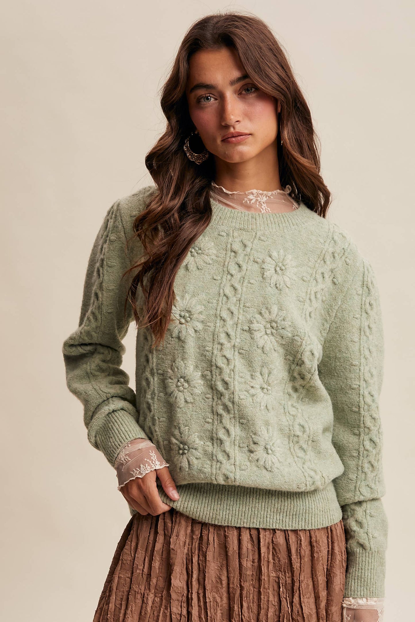 Floral Cable Knit Sweater