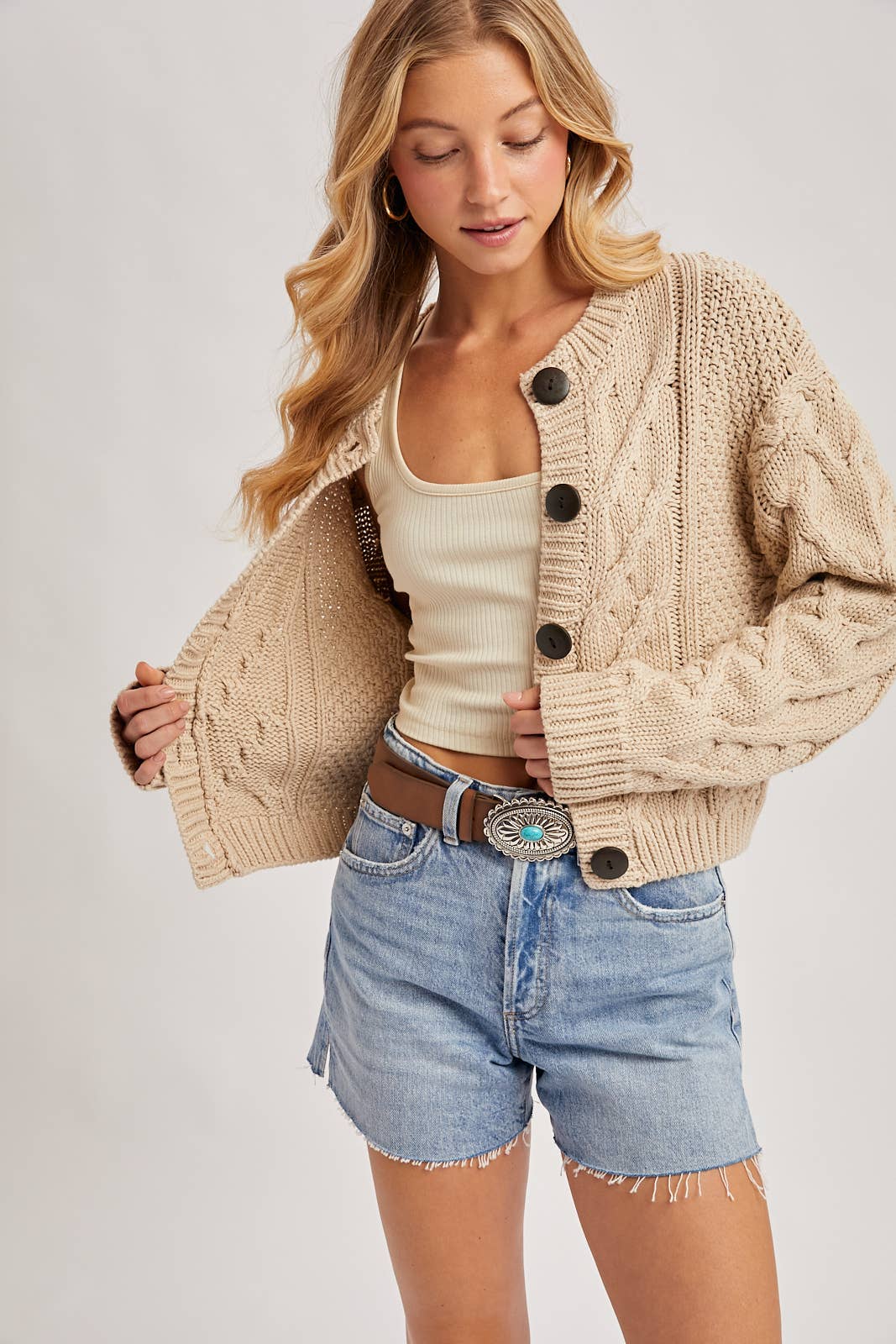 Cropped Cable Knit Cardigan