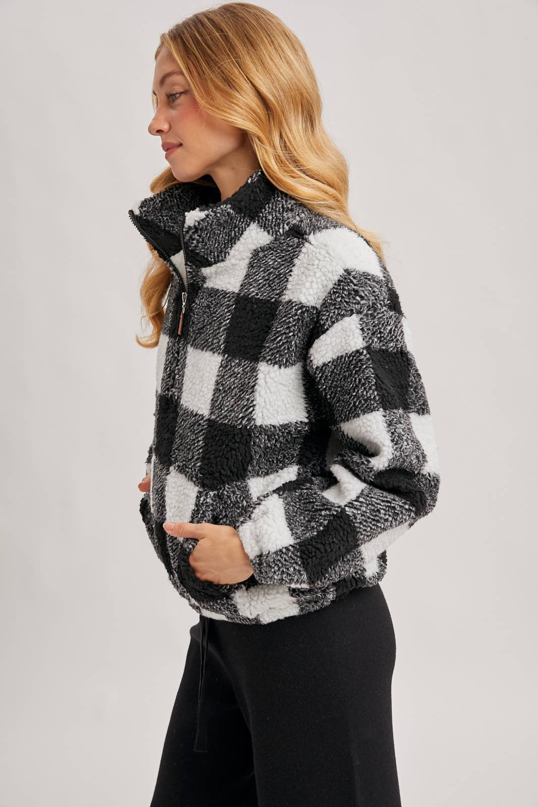 Christa Plaid Sherpa Quarter Zip