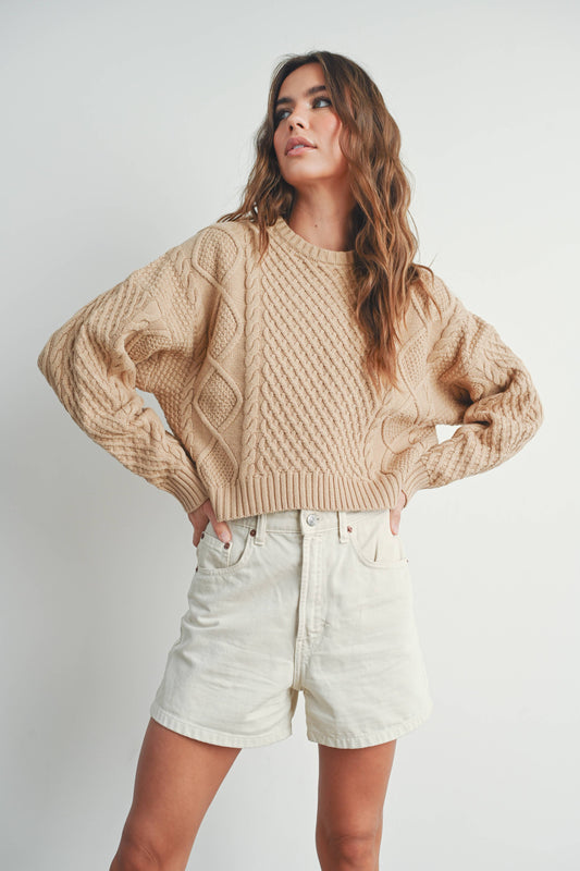 Leona Solid Cable Knit Sweater